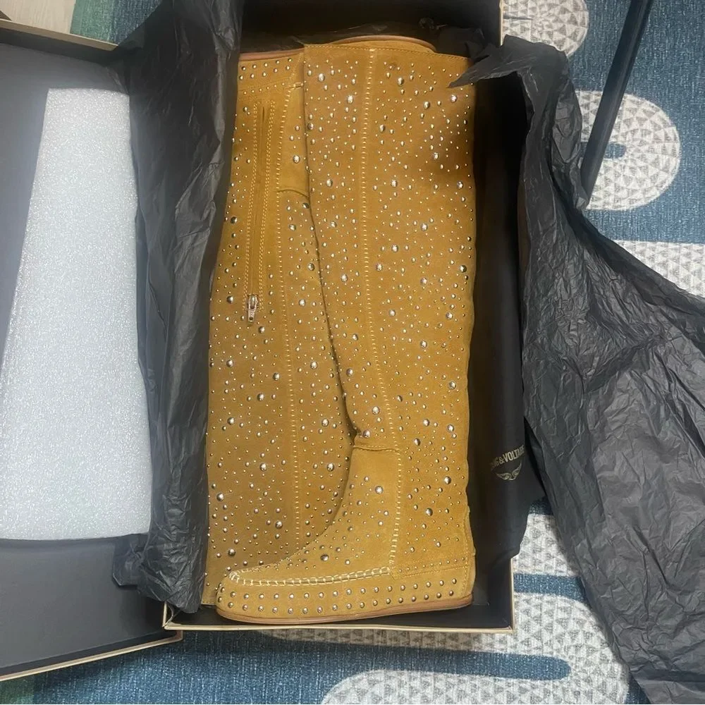 $1198 Zadig & Voltaire Santa Dream Studs Suede High Boots New